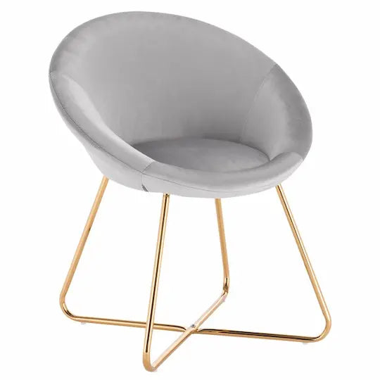 Chaise scandinave moderne assise ronde en velours et pieds en métal croisé