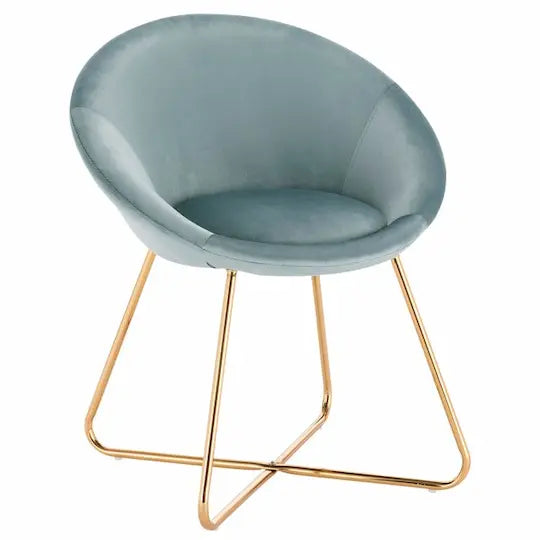 Chaise scandinave moderne assise ronde en velours et pieds en métal croisé