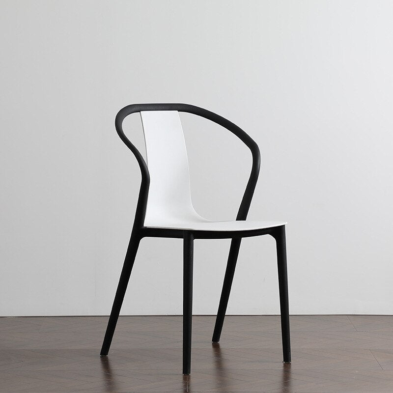Chaise design minimaliste en résine et bois à dossier échancré blanc