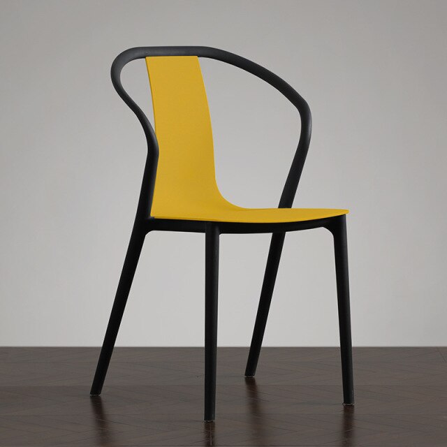 Chaise design minimaliste en résine et bois à dossier échancré jaune