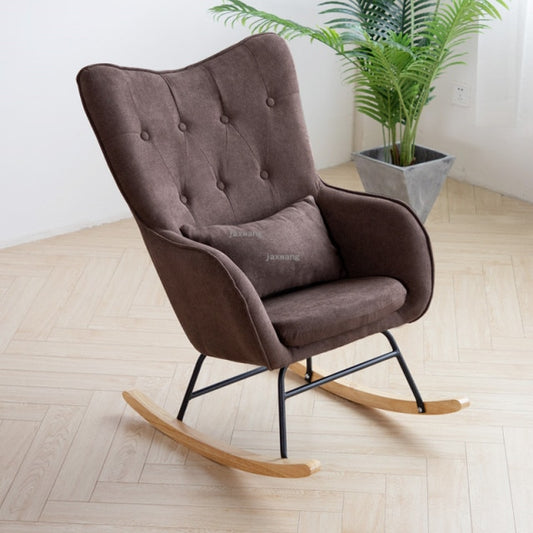 Chaise à bascule scandinave assise fauteuil à dossier haut bord incurvé – Marron