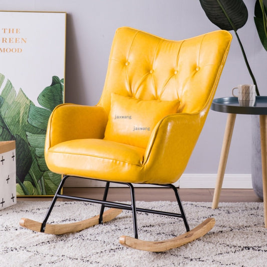 Chaise à bascule scandinave assise fauteuil à dossier haut bord incurvé – Jaune