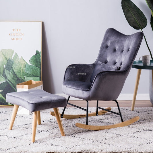 Chaise à bascule scandinave assise fauteuil à dossier haut bord incurvé – Gris