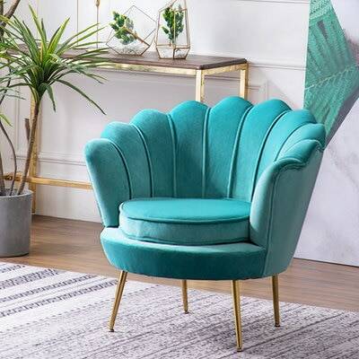 Fauteuil design à dossier fleur large en velours et métal doré