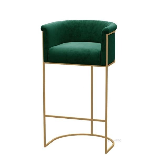 Chaise de bar design en métal doré et assise fauteuil en velours
