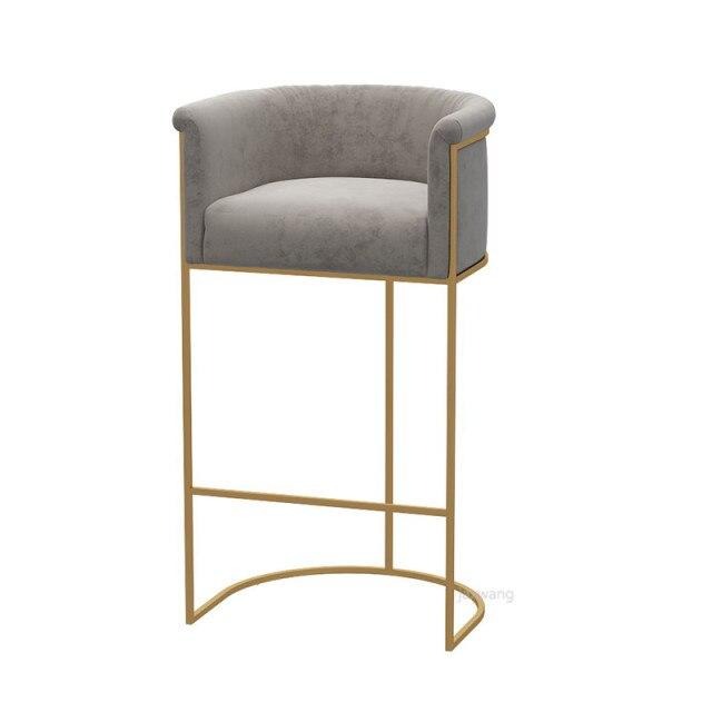 Chaise de bar design en métal doré et assise fauteuil en velours gris