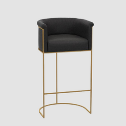 Chaise de bar design en métal doré et assise fauteuil en velours noir