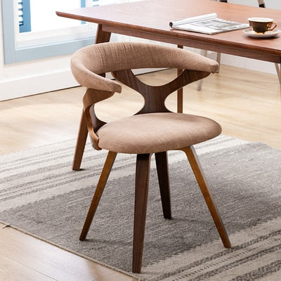 Chaise scandinave design bois et tissu à dossier en demi cercle
