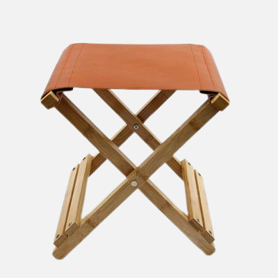 Tabouret pliable vintage en cuir et bois
