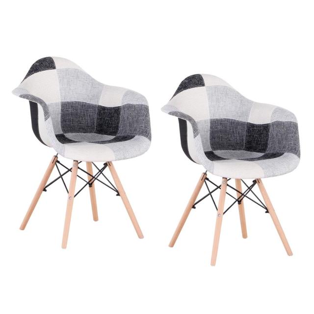 Chaise scandinave patchwork assise fauteuil pieds en bois clair et assise résine (lot de 2)