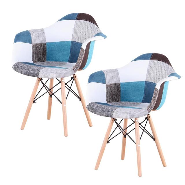 Chaise scandinave patchwork assise fauteuil pieds en bois clair et assise résine (lot de 2)