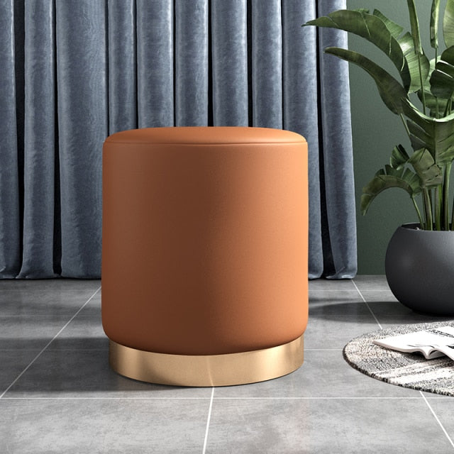 Tabouret design rond en métal et simili camel