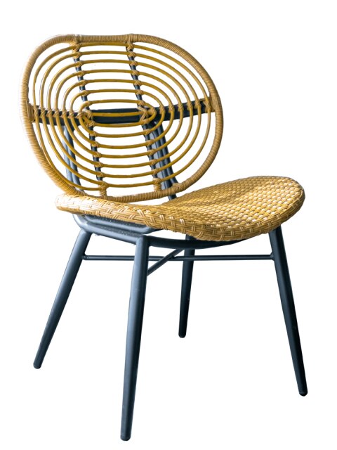 Chaise en rotin assise large et armature en métal