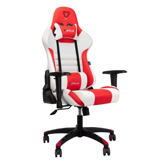 Chaise de bureau ergonomique sur roulettes avec accoudoirs GAMY blanche et rouge 