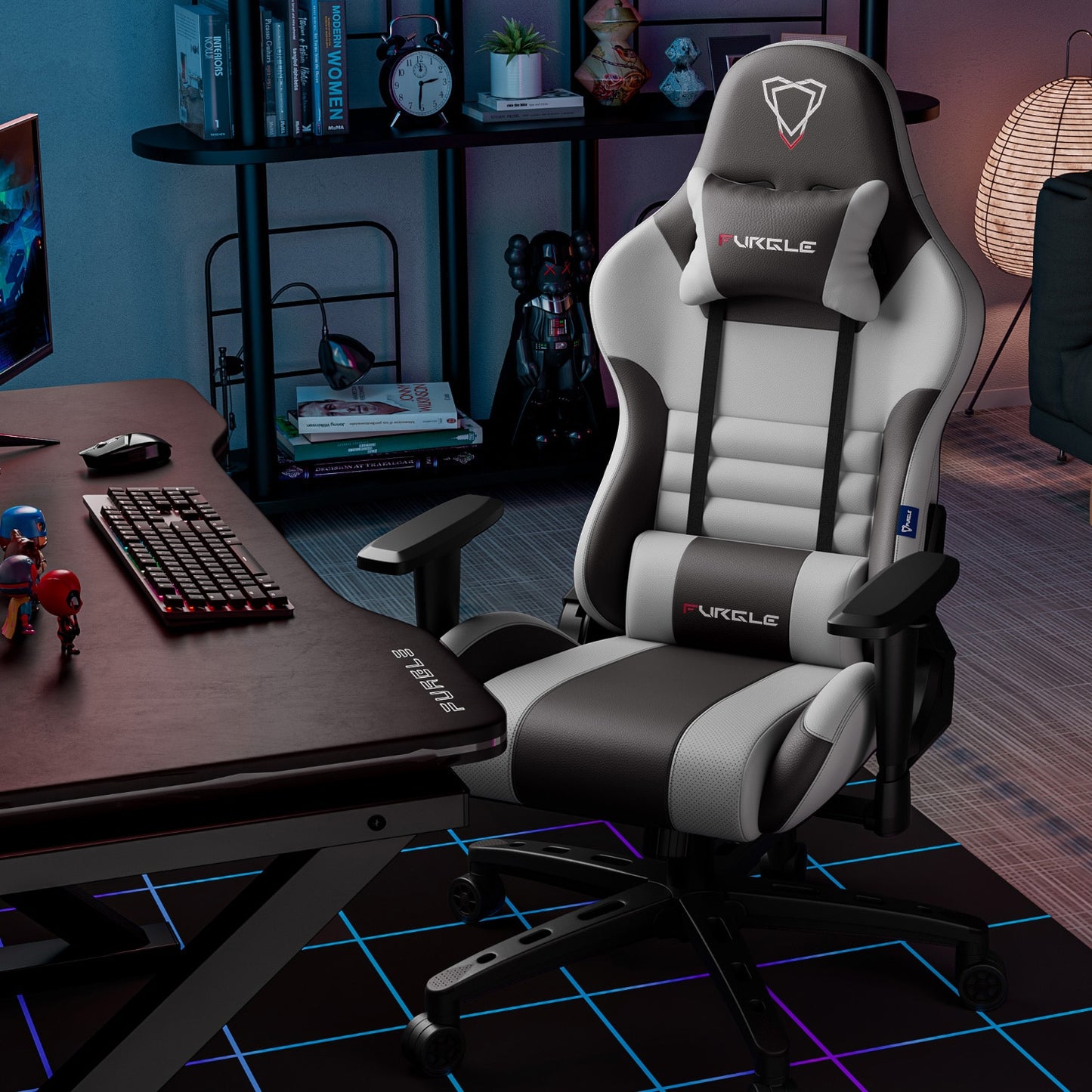 Chaise de bureau ergonomique sur roulettes avec accoudoirs GAMY noire et grise