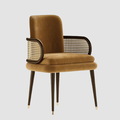 Fauteuil design en velours et accoudoirs rotin Président