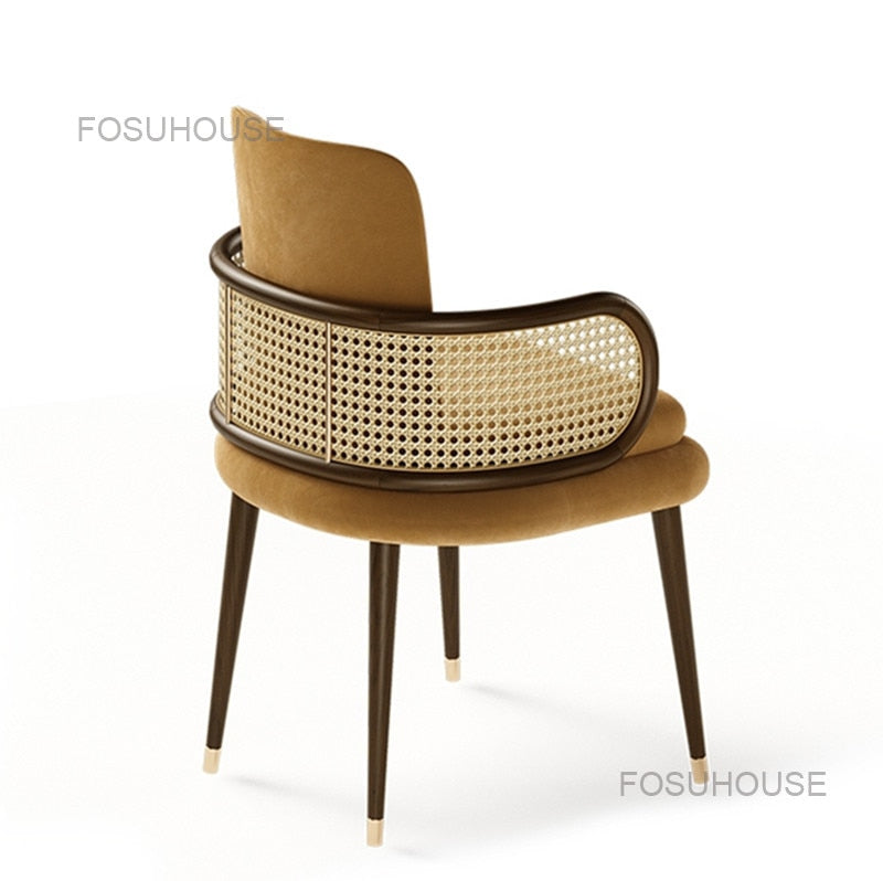 Fauteuil design en velours et accoudoirs rotin Président