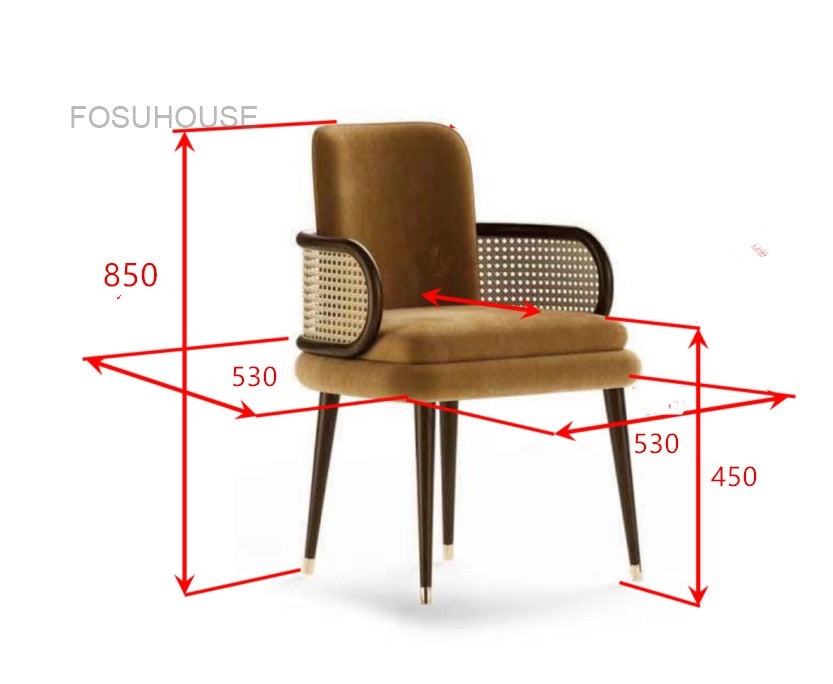 Fauteuil design en velours et accoudoirs rotin Président
