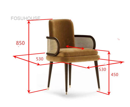 Fauteuil design en velours et accoudoirs rotin Président
