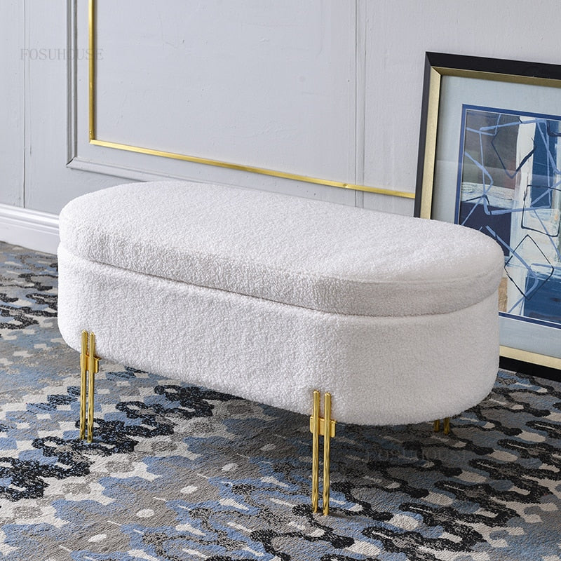 Banc de rangement design en flanelle texturée