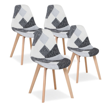 Chaise scandinave patchwork pieds en bois clair et assise résine (lot de 4)