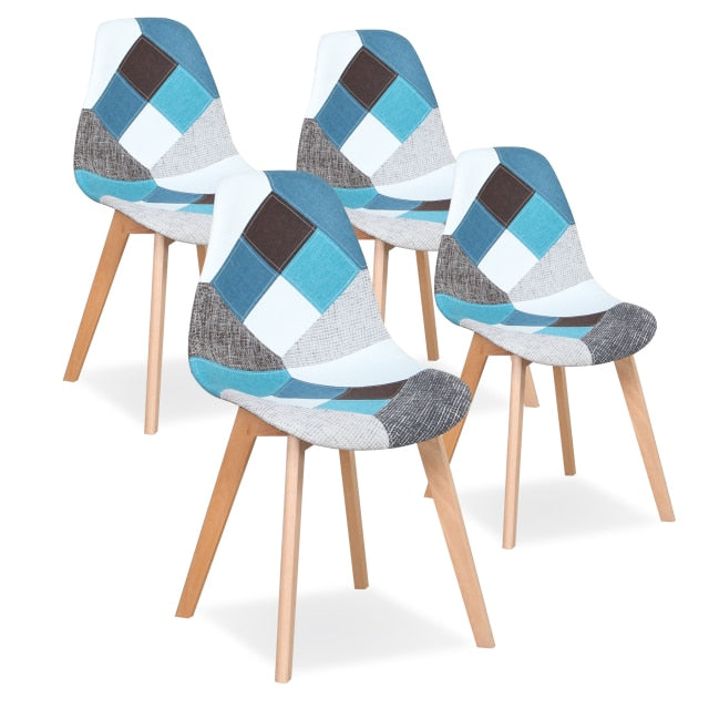 Chaise scandinave patchwork pieds en bois clair et assise résine (lot de 4)