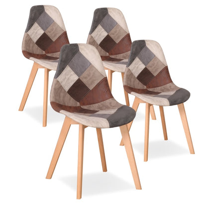 Chaise scandinave patchwork pieds en bois clair et assise résine (lot de 4)