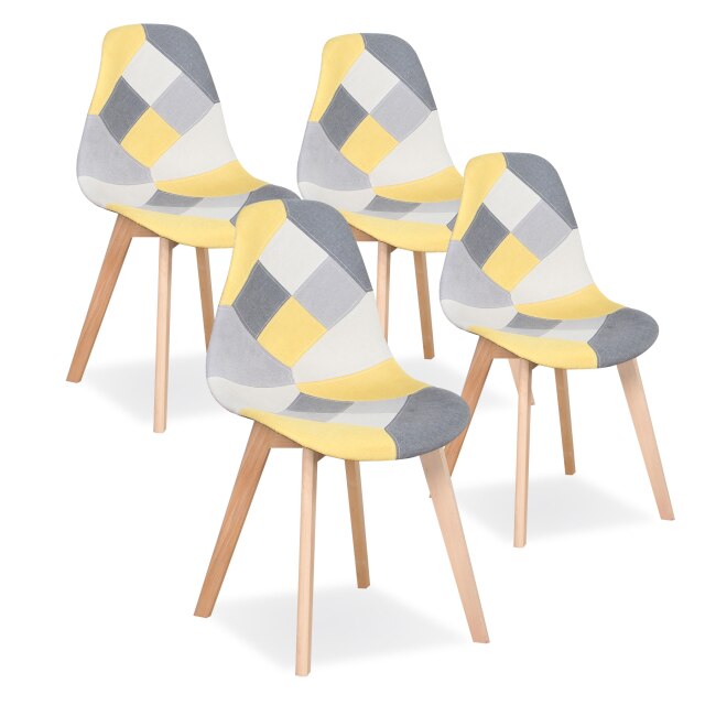 Chaise scandinave patchwork pieds en bois clair et assise résine (lot de 4)