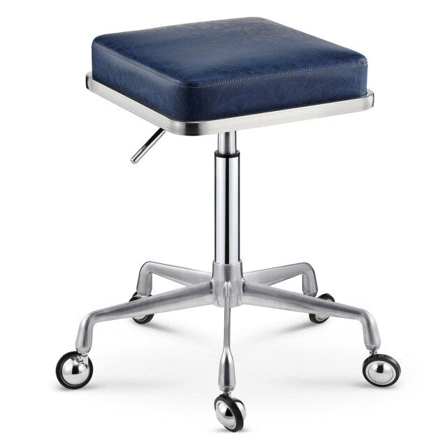Tabouret à roulettes design avec assise carré et armature inox