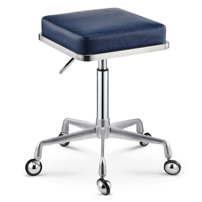 Tabouret à roulettes design avec assise carré et armature inox