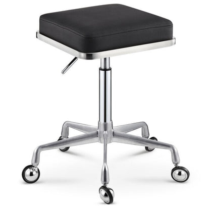 Tabouret à roulettes design avec assise carré et armature inox