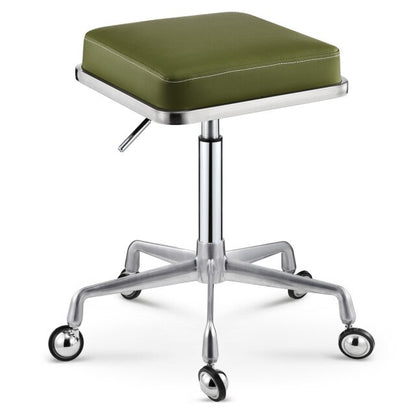 Tabouret à roulettes design avec assise carré et armature inox