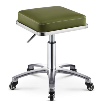 Tabouret à roulettes design avec assise carré et armature inox