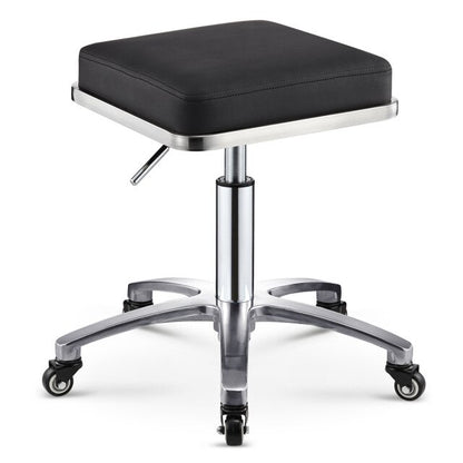 Tabouret à roulettes design avec assise carré et armature inox