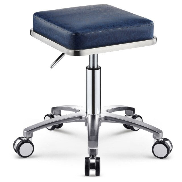 Tabouret à roulettes design avec assise carré et armature inox