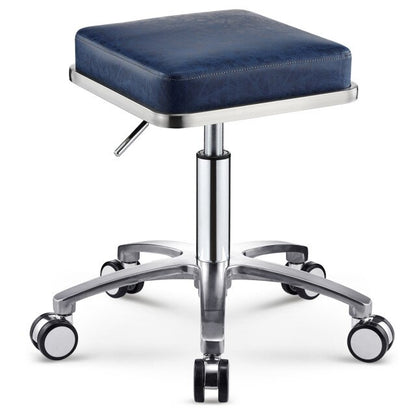 Tabouret à roulettes design avec assise carré et armature inox