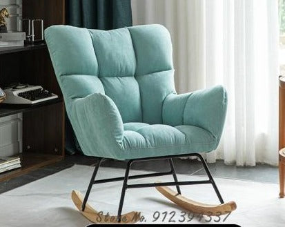 Fauteuil scandinave à bascule rembourré tissu et bois
