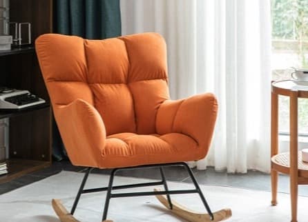 Fauteuil scandinave à bascule rembourré tissu et bois