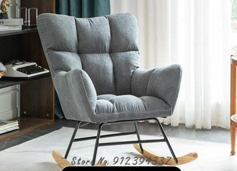 Fauteuil scandinave à bascule rembourré tissu et bois