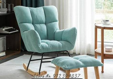 Fauteuil scandinave à bascule rembourré tissu et bois