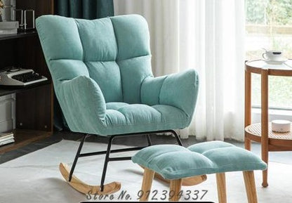 Fauteuil scandinave à bascule rembourré tissu et bois