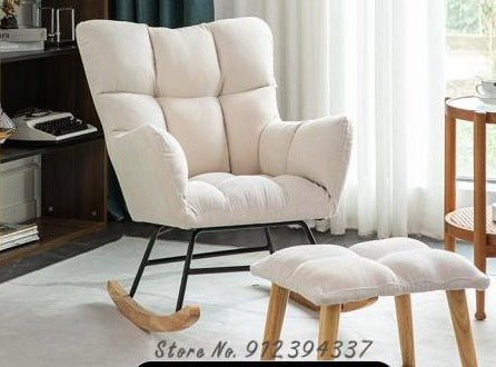 Fauteuil scandinave à bascule rembourré tissu et bois