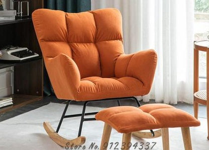 Fauteuil scandinave à bascule rembourré tissu et bois
