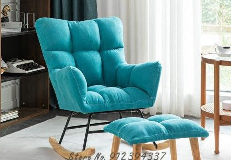 Fauteuil scandinave à bascule rembourré tissu et bois