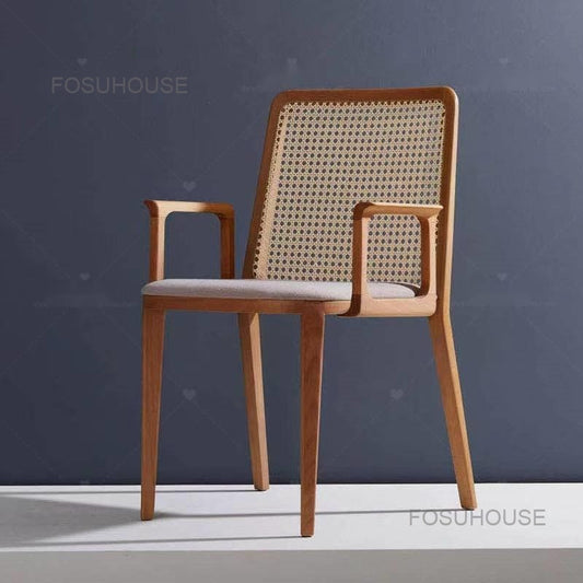 Chaise moderne en bois et rotin bohème