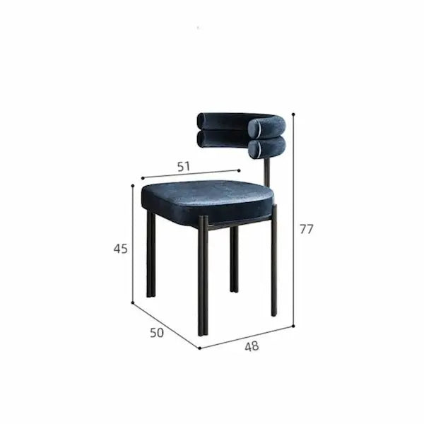 Chaise design italien en métal et velours avec dossier semi circulaire