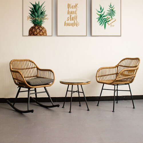Fauteuil scandinave relax à bascule en rotin