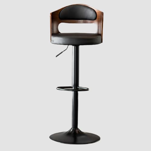 Chaise de bar design avec dossier large en bois et pied central