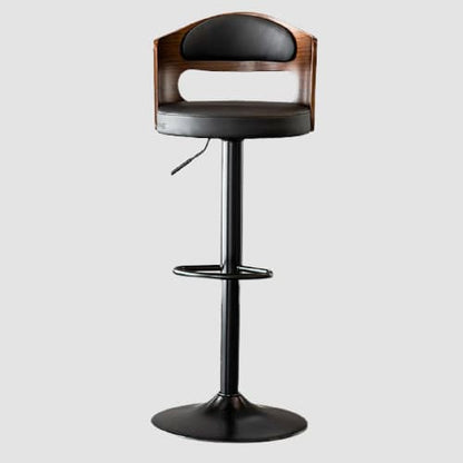 Chaise de bar design avec dossier large en bois et pied central