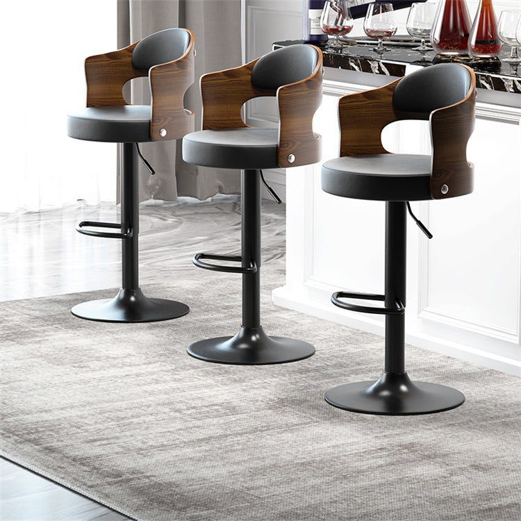 Chaise de bar design avec dossier large en bois et pied central